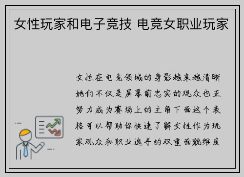 女性玩家和电子竞技 电竞女职业玩家